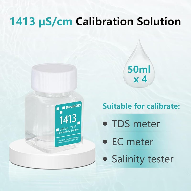 DuvinDD 1413 μS/cm Calibration Solution for TDS Meter, EC Meter, Water Tester Calibration Solution, 4 Bottles of 50mL, for Accurate Meter Calibration & Laboratory Testing - Image 3